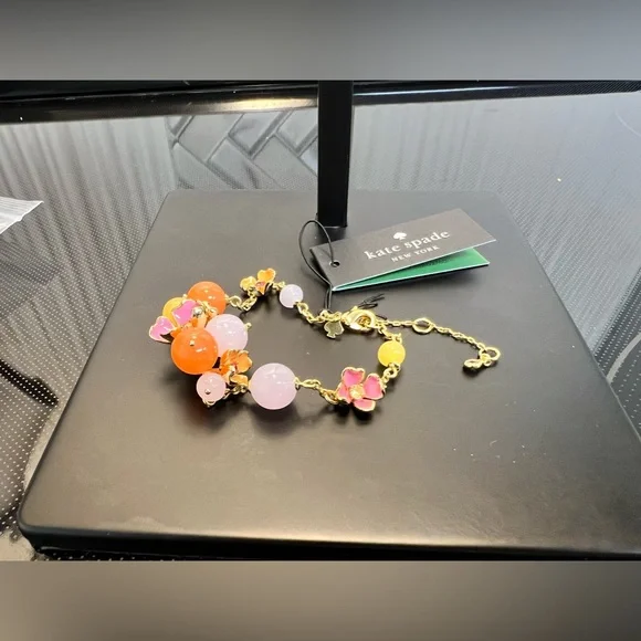SALE🔥 NIP Kate Spade Freshly Picked Bracelet Pink Orange Yellow Gold Tone - Picture 6 of 15